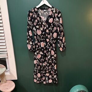Old Navy Black Midi Dress with Pink Floral Print